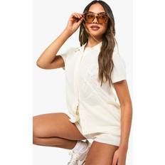 Shirts boohoo Floral Knitted Oversized Crochet Shirt - White