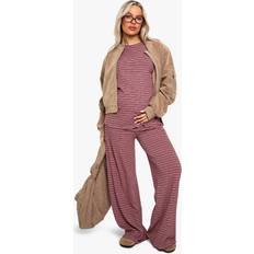boohoo Womens Maternity Rib Tie Waist Stripe Trousers Red