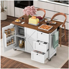 Kitchen Units Casainc Farmhouse Kitchen Island Power Outlet Drop Leaf - White