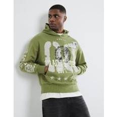 River Island Men Outerwear River Island Khaki Long Sleeve Track Field Patch Hoodie