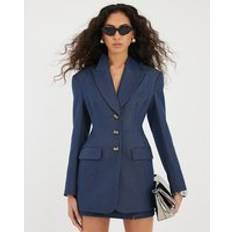 Blue Blazers River Island Denim Cinch Waist Blazer - Blue
