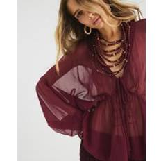 River Island S Blouses River Island Womens Red Long Sleeve Smocked Blouse