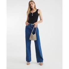 River Island S Tank Tops River Island Diamante Button Ribbed Tank Top - Black