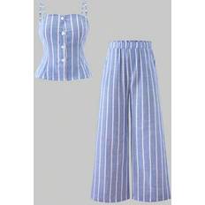 Stripes Cardigans Children's Clothing Shein Blue Striped Cardigan Matched With Same Color Casual Pants