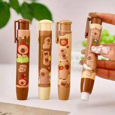 Multicoloured Correction Tape & Fluid Shein Cartoon Capybara Retractable Cardboard Erasers Set