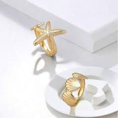 Yellow Rings Shein Adjustable Starfish Shell Rings Set - For Women