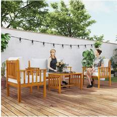 Outdoor Lounge Sets on sale OutSunny 4 Seater Acacia Wood Patio Conversation Yellow Outdoor Lounge Set, 1 Table incl. 1 Sofas