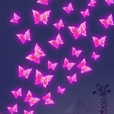 Pink Self-adhesive Decorations Shein 6pcs Pink Purple Glow In The Dark Butterfly Sticker Window Film