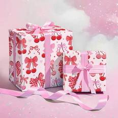 Gift Wrapping Papers Shein Pink Cherry Bowknot Decorative Wrapping Paper Rolls