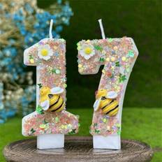 Shein Sparkly Bees Floral Numeric Birthday Candles