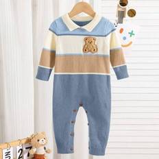 Multicoloured Jumpsuits Children's Clothing Shein Newborn Baby Boy Girl Cute Color Block Cartoon Pattern Jumpsuit - Autumn/Winter