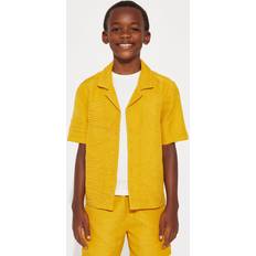 Fashion Nova Shirts Fashion Nova Mini Ponce Textured Cuban Collar Button Up Shirt - Mustard