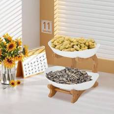 Plastic Fruit Bowls Shein 2 Tier Plastic Bamboo Wood Stand Fruit Bowl