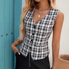 Checkered Vests Shein Retro Plaid Vest Fashion V-Neck Office - Women
