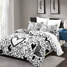 Textiles Shein 3PCS Nordic Style Heart Print Set Duvet Cover Black