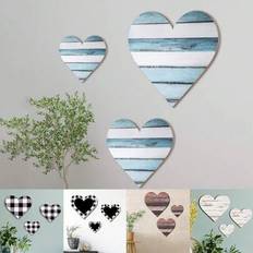 Shein 3 Pcs Heart Shaped Wood Sign Buffalo Plaid Wall Decor