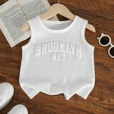 Sleeveless Tops Shein Young Boy Casual Sleeveless Printed Tank Top - White