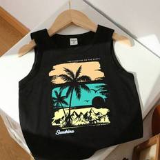 Sleeveless Tops Shein Young Boy Cool Stylish Tropical Graphic Print Tank Top - Suitable