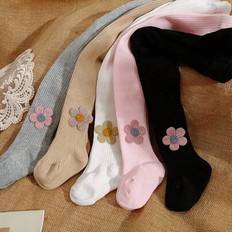 Stripes Pantyhoses Children's Clothing Shein Baby Girls Flower Decorated Thin Striped Stirrup Tights - Multicolore