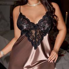 Shein Plus Size Women Lace Patchwork Waist Hollow - Nightgown