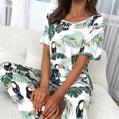 Pyjamas Shein Tropical Print Tee Trousers PJ Set