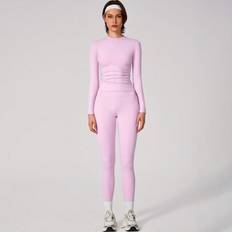 Shein Solid Color Sports Top And Pants Base Set - Yoga