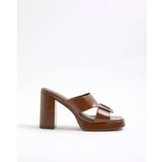 Slippers & Sandals River Island Womens Cut Out Platform Heel Mules - Brown