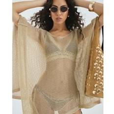 Capes & Ponchos River Island Womens Gold Metallic Knitted Cape - One Size