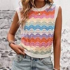 Multicoloured Vests Shein Colorful Wave Striped Knitted Sweater Vest