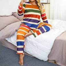 Stripes Pyjamas Shein Colorful Striped Long Sleeve Pajamas Set