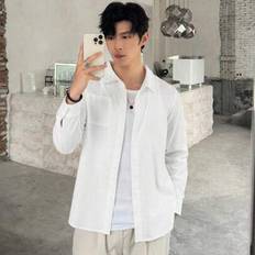 White Shirts Shein Casual Comfortable Solid Color Long Sleeve Shirt - Versatile