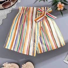 Stripes Skirts Children's Clothing Shein Girls Rainbow Striped Casual Fake Skirt - Lightweight