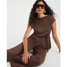 River Island Women Blouses River Island Plisse Sleeveless Peplum Top - Brown