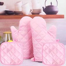 Textiles Shein Solid Polyester Fabric Print Oven Mitts Set Pot Holders Pink