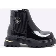 Mini Girls Black Heart Strap Chelsea Boots