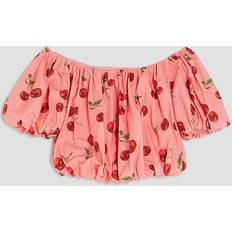 Blouses & Tunics Children's Clothing River Island Girls Pink Cherry Bardot Bubble Hem Crop Top