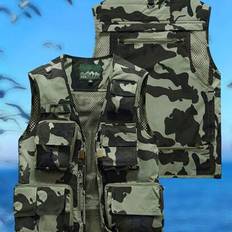 Camouflage - Men Vests Shein Camouflage Multi-Pocket Cargo Vest Plus Size - Spring/Summer