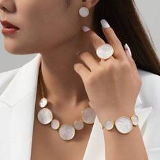 White Jewellery Sets Shein Women White Geometric Pendant Necklace Bracelet Ring - 1pc