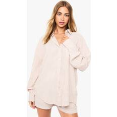 Shirts boohoo Textured Stripe Relaxed Fit Shirt - Beige