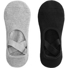 Yoga Strumpor Oysho Svart Yoga Pilates Strumpor Korsade Remmar Bomullsmix 2-Pack - Svart