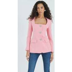 River Island Pink Square Neck Embellished Button Blazer