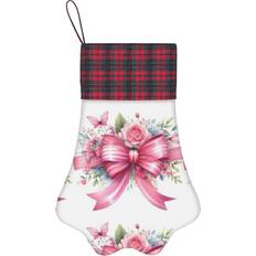 Pink Stockings Famgem Pink Ribbon With Flowers Paw Christmas Stocking