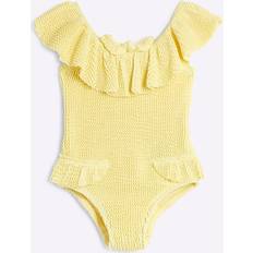 12-18M Baddräkter River Island Mini Girls Textured Frill Swimsuit - Yellow