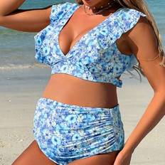 Shein Maternity Floral V-Neck Ruffle Trim Bikini Set
