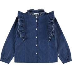 Molo Shirts Molo Raphaella Denim Mandarin Ruffle Shirt - Washed Blue