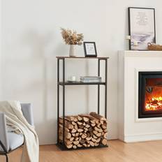 Caminetti [en.casa] Mobile Portalegna Turku 112 x 60 x 30 cm Nero Effetto Legno Scuro