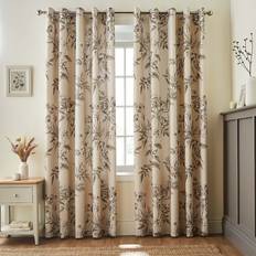 Dunelm Bridget Etched Floral Blackout Eyelet Curtains Natural 137x168cm