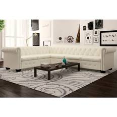 Hörnsoffa konstläder vidaXL Chesterfield Hörnsoffa 6-Sits Vit Konstläder Soffa