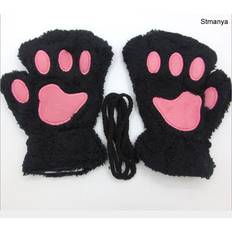 Black - Women Mittens Maxpower New Women Cute Cat Claw Paw Plush Mittens Warm Soft Plush Short - Black