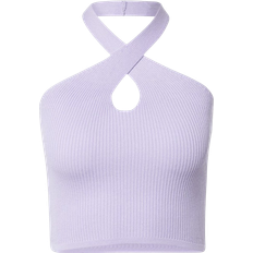 Urban Classics Ladies Rib Knit Crossed Neckholder Top - Light Purple